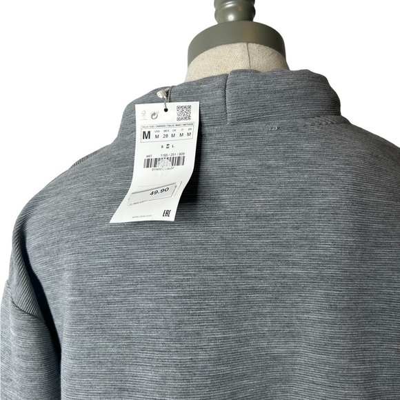 Zara Gray High Neck Long Sleeve Sweater with Sheer Overlay Long Tank Size Medium - Picture 12 of 16
